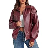 Tankaneo Womens Oversized Leather Bomber Jackets Cap Sleeve Zip Up Motorcycle Coats with Pockets