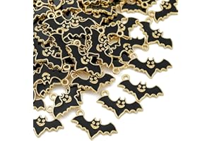 KitBeads 10pcs Black Bat Charms Enamel Dark Night Blood Sucking Animal Halloween Charms Spooky Bat Charms for Jewelry Making Bracelets Bulk