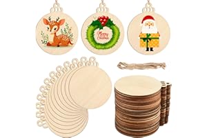 NEBURORA Lot de 36 décorations de Noël en bois brut à suspendre avec trous à peindre - Rond - 8 x 6,5 cm