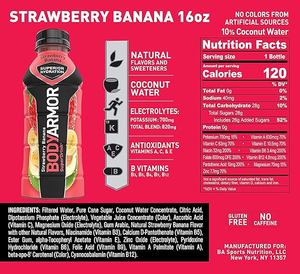 BODYARMOR SPORTS DRINK SPORTS BEVERAGE, VARIETY PACK, COCONUT WATER HYDRATION, NATURAL FLAVORS WITH VITAMINS, POTASSIUM-PACKED ELECTROLYTES, PERFECT FOR ATHLETES, 16 OUNCE, PACK OF 12