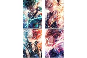 ELSARBEINA 4Pc Anime My Hero Poster Unframe MHA poster 8 x 12 inches,Izuku Midoriya,Bakugō Katsuki,OCHACO URARAKA,Shoto Todoroki,collage kits