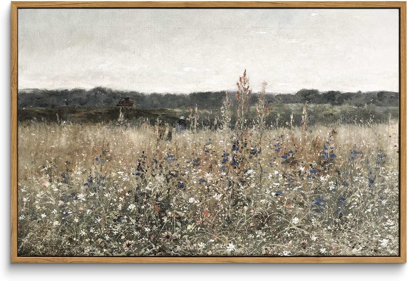 Wall Décor - InSimSea Framed Wall Art Decorations, Wildflower Field Vintage Wall Art Canvas Prints, Modern Farmhouse Bathroom Home Wall Decor 16x24in