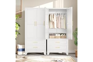 AUEYTVR Metal Armoire Wardrobe Closet Storage Cabinet with Hanging Rod,71'' Metal Wardrobe Cabinet with 2 Drawers and Adjustable Shelf,2 Drawers for Bedroom, Laundry Room, Cloak Room