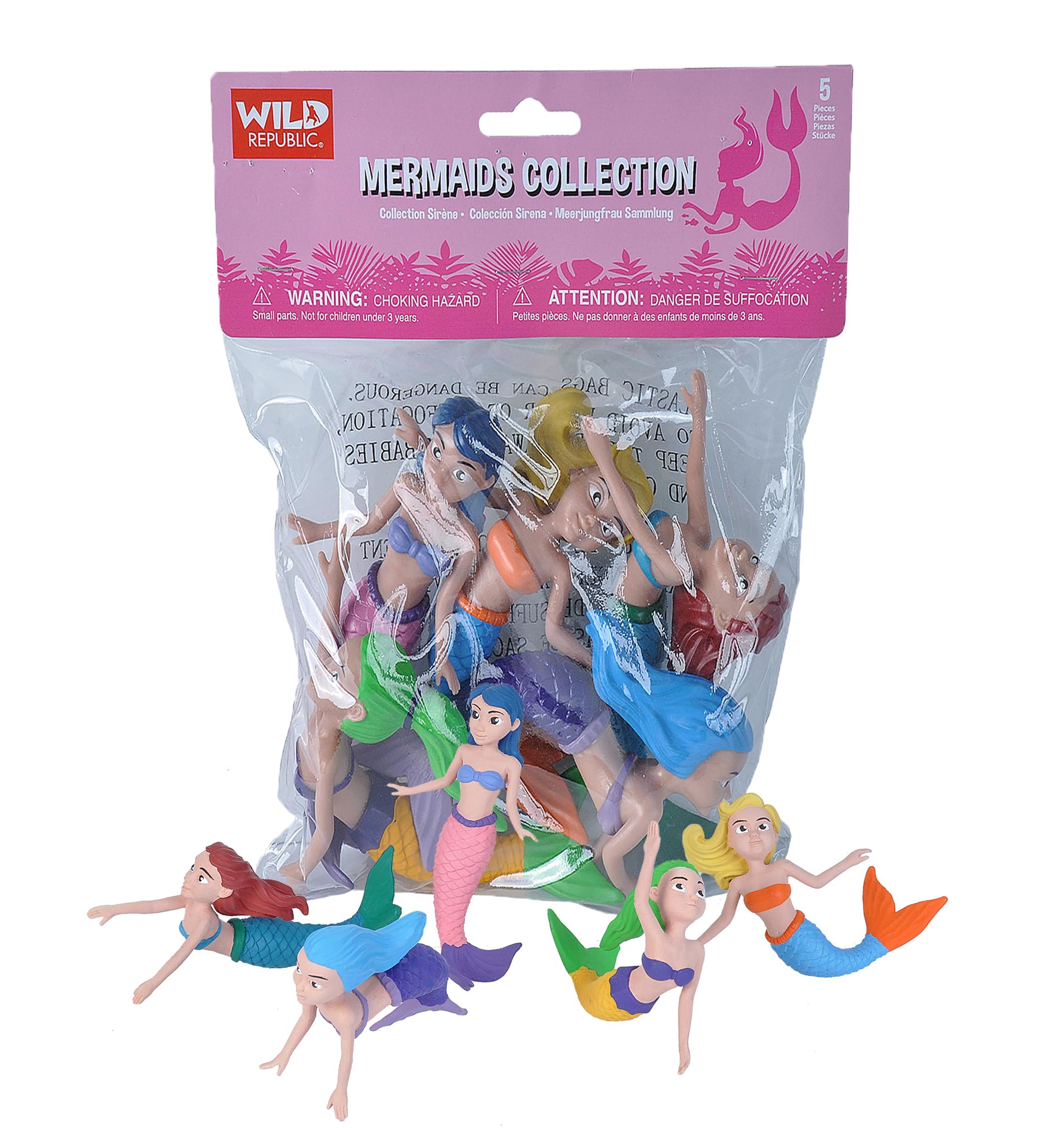 Wild Republic Mermaid Figurines Five Piece Collection Polybag Doll, Gifts for Kids, Bath Toys