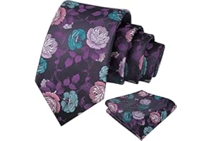 Alizeal Mens 3.15'' Classic Rose and Foliage Pattern Necktie with Pocket Square for Wedding
