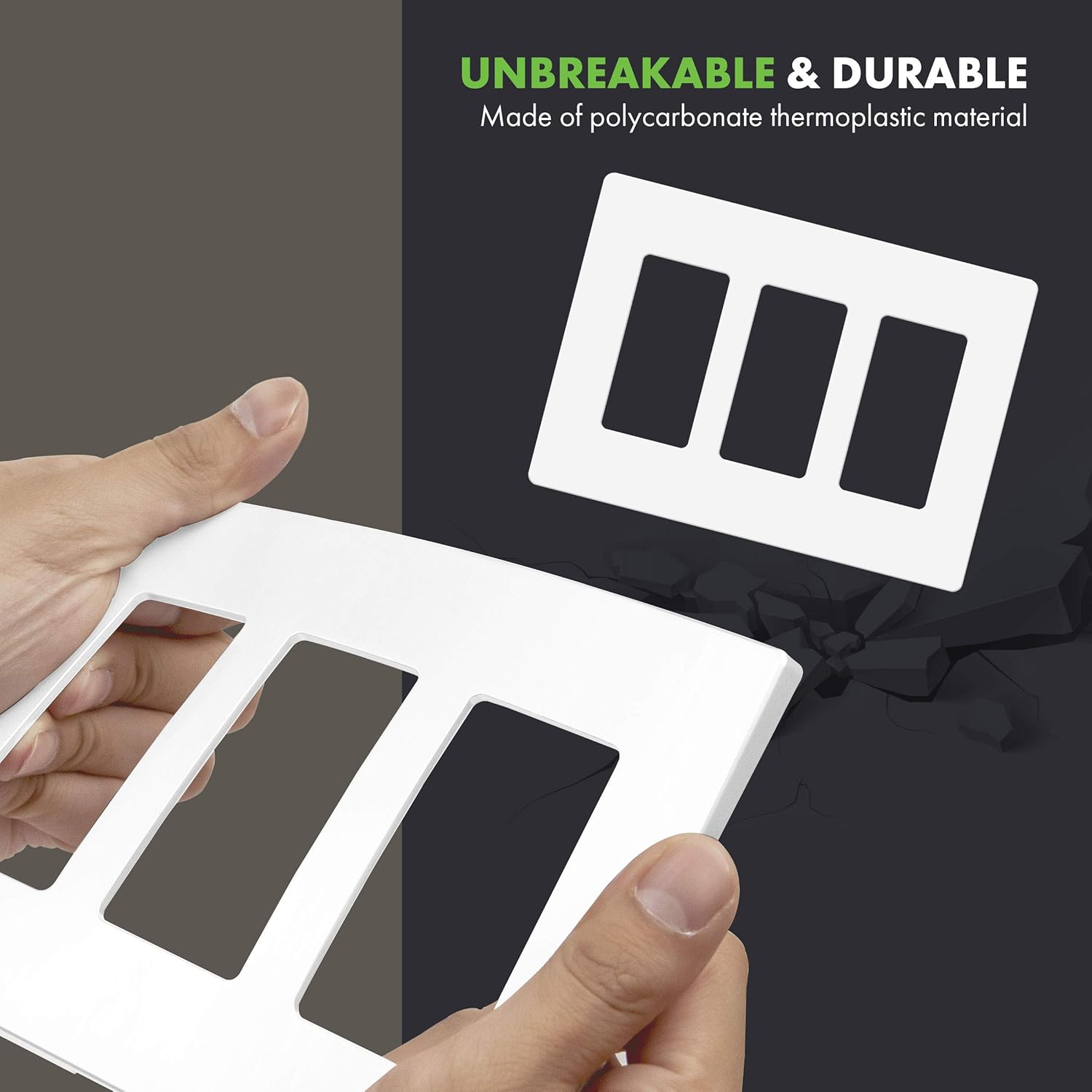 Enerlites Screwless Decorator Wall Plate Child Safe Cover, Size 3-Gang 4.68" H x 6.53" L, Unbreakable Polycarbonate Thermoplastic, SI8833-W, Glossy, White: Home Improvement