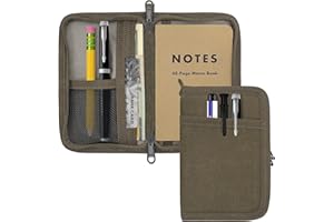 WIKSRY Journal Cover for Field Notes & Moleskine Cahier with YKK Zipper, 3.5"x5.5" Waxed Canvas Notebook Cover with Pen Holde