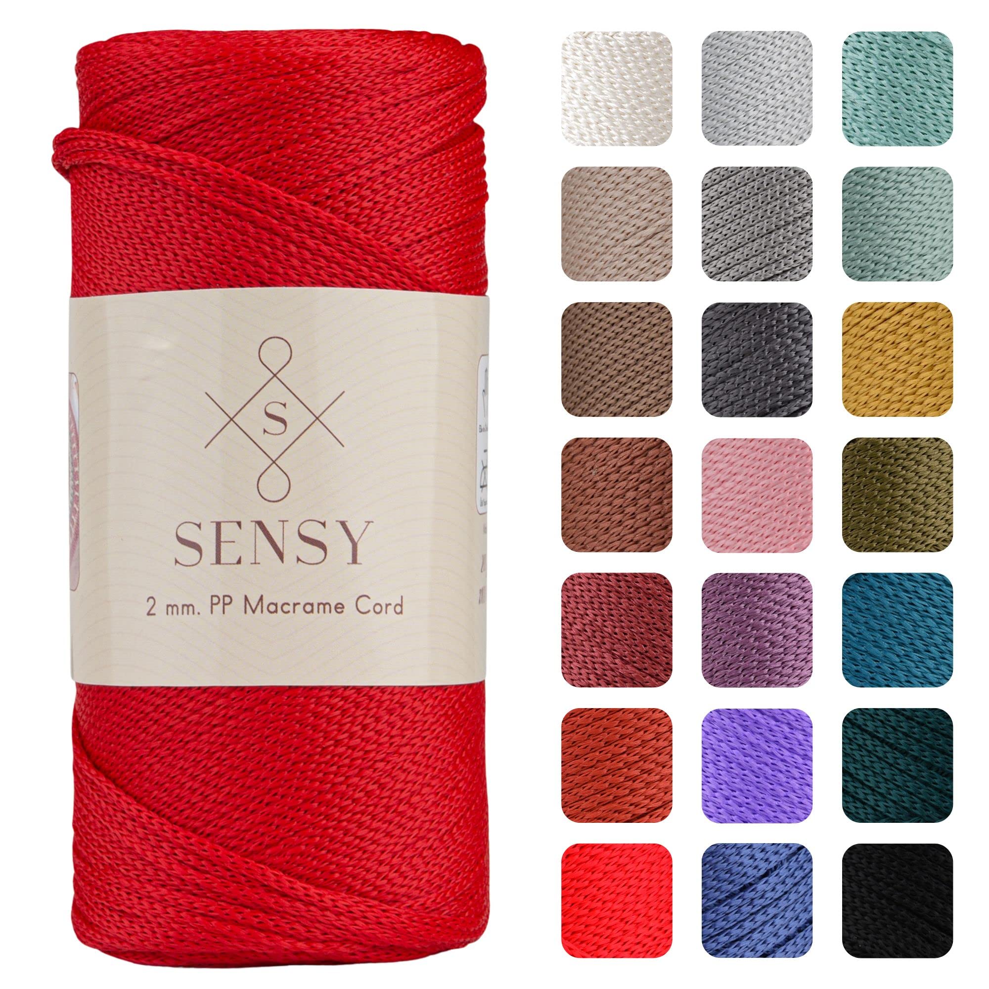 Sensy Premium 2mm 251 Yards Polyester Rope 100% Polypropylene Cord Macrame Cord 2mm Crochet Bag Cord Macrame Rope Crochet Thread Gift for Knitter (Red) — image 1