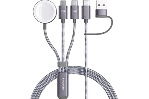 ANVOSED 60W Fast Charging Cable for Apple Watch Charger & iPhone Charger, 6 in 1 Portable USB C Cable Charger for iPhone 17–12 & iWatch Series 11–2, Car RV Camping Travel Essentials (Grey, 4FT)