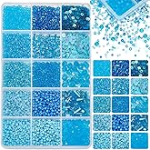 PH PandaHall 9600pcs 12 Styles Glass Seed Beads 2mm 3mm 4mm Pony Bead with Glass Blue Craft Bugle Beads 6mm Faceted Glass Bead 2 Style Flat Round Paillette Sequins for Jewelry Making