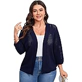 ShopWonder Womens Plus Size Summer Cardigan 3/4 Length Sleeve Sweaters Lightweight Casual Knitted Open Front Cardigans