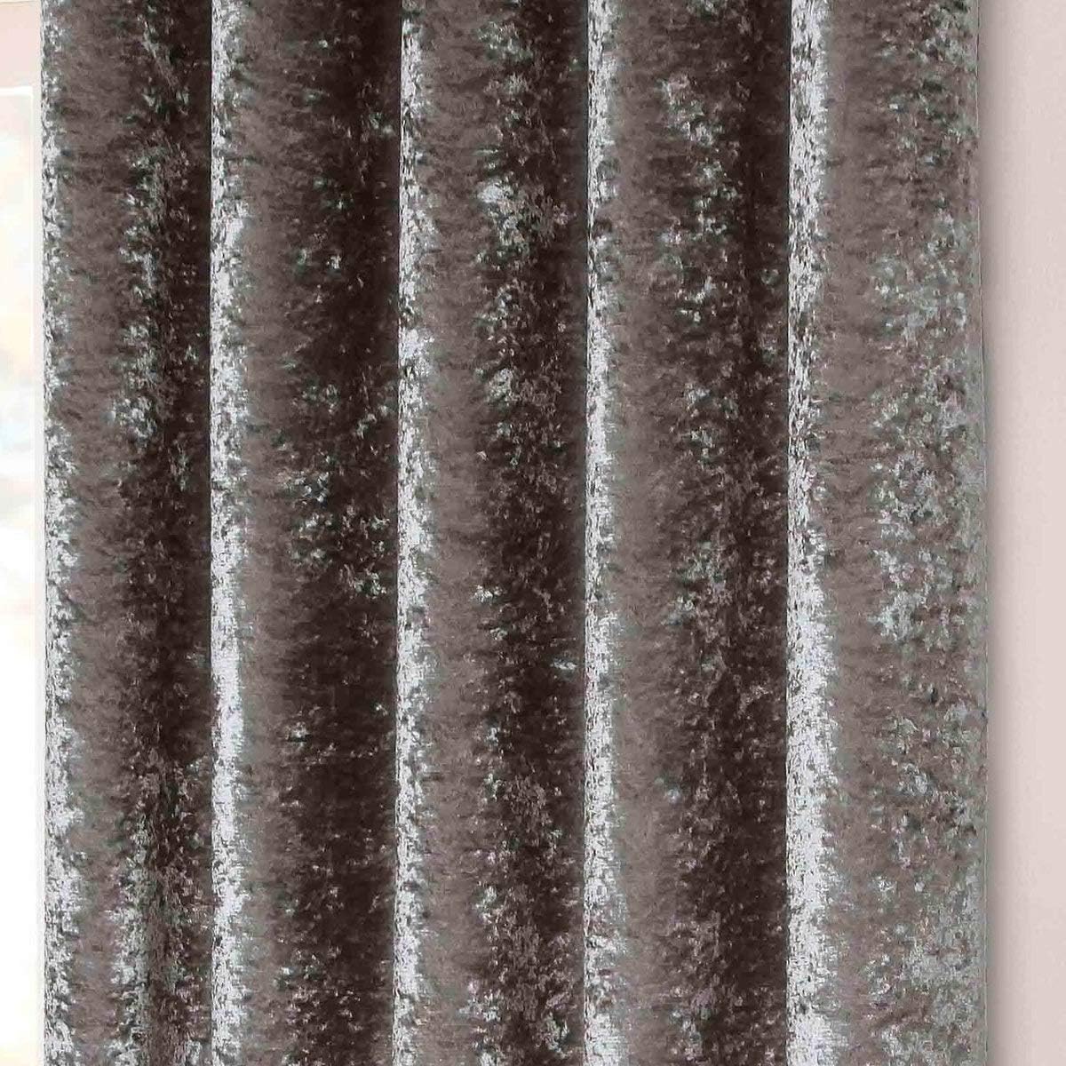 Rapport CRUSHC-6672-SILV Crushed Velvet Lined Eyelet Curtains, Silver, 66 x 72-Inch, W 66" x L 72" (1 Panels) - Image 4
