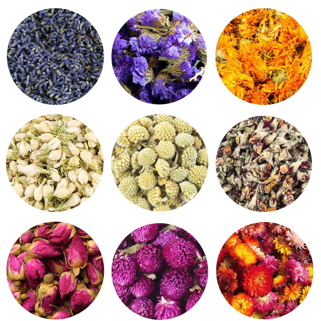 TooGet Dried Flowers Includes Lavender, Forget-me-not, Marigold, Jasmine, Scindapsus Aureus Flower, Rose, Gomphrena Globosa, Strawflower, Natural Flowers for All Kinds of Crafts