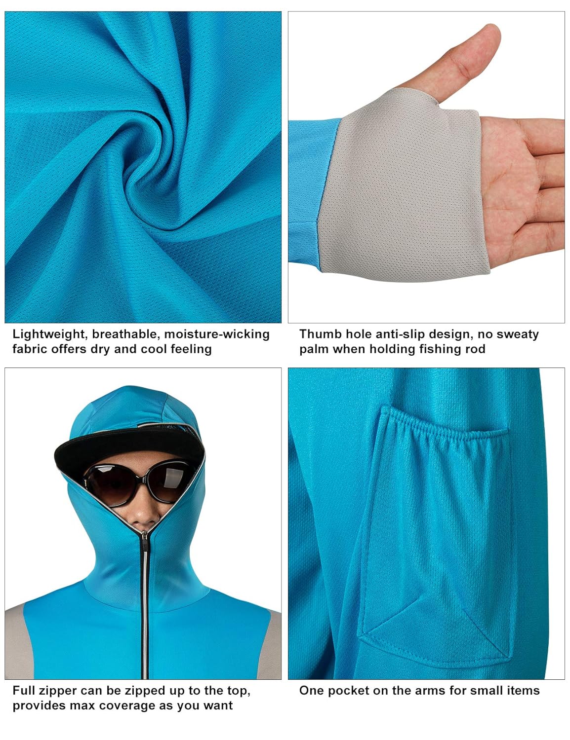 UV Outdoor Long Sleeve Quick Drying Mesh Fishing Shirts with Hood/Thumb