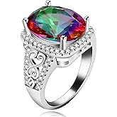 Uloveido White Gold Plated Big Oval Multicolor Cubic Zirconia Crystal Anniversary Cocktail Rings for Women Y585