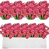 AmyHomie 20 Bundles Artificial Flowers for Outdoor Outside Spring Summer Decoration UV Resistant Faux Flowers No Fade Fake Plastic Plants Garden Porch Window Box Decorating (Fuchsia)