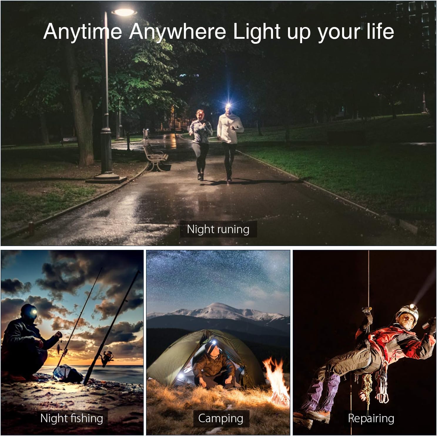 BRIGENIUS Rechargeable Headlamp, 13000 Lumen Super Bright 7 LED 8 Modes Headlight Flashlight 18650 USB Rechargeable Waterproof Head Lamp for Running, Fishing, Camping, Hiking, Outdoors - - 