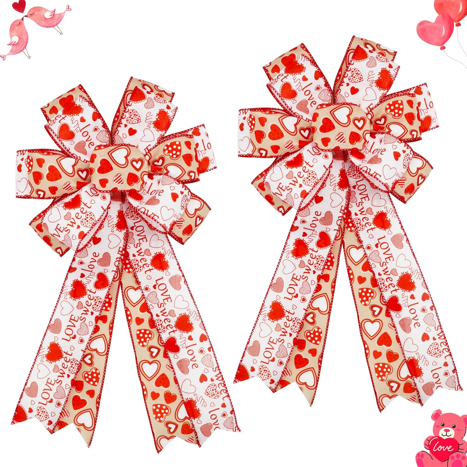 Bows & Ribbons - Montekin Large Valentines Day Bows for Wreath 20x11 Inch, 2 Pack Pre-Tied Heart Wired Burlap Ribbon Bow, Red Sweet Love Tree Topper Bow for Front Door Indoor Outdoor Decoration (Buffalo Plaid)