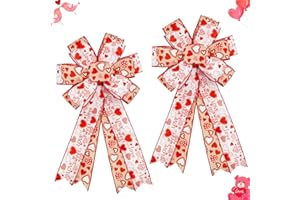 MONTEKIN Large Valentines Day Bows for Wreath 20x11 Inch, 2 Pack Pre-Tied Heart Wired Burlap Ribbon Bow, Big Tree Topper Bow for Front Door Indoor Outdoor Decoration (White)