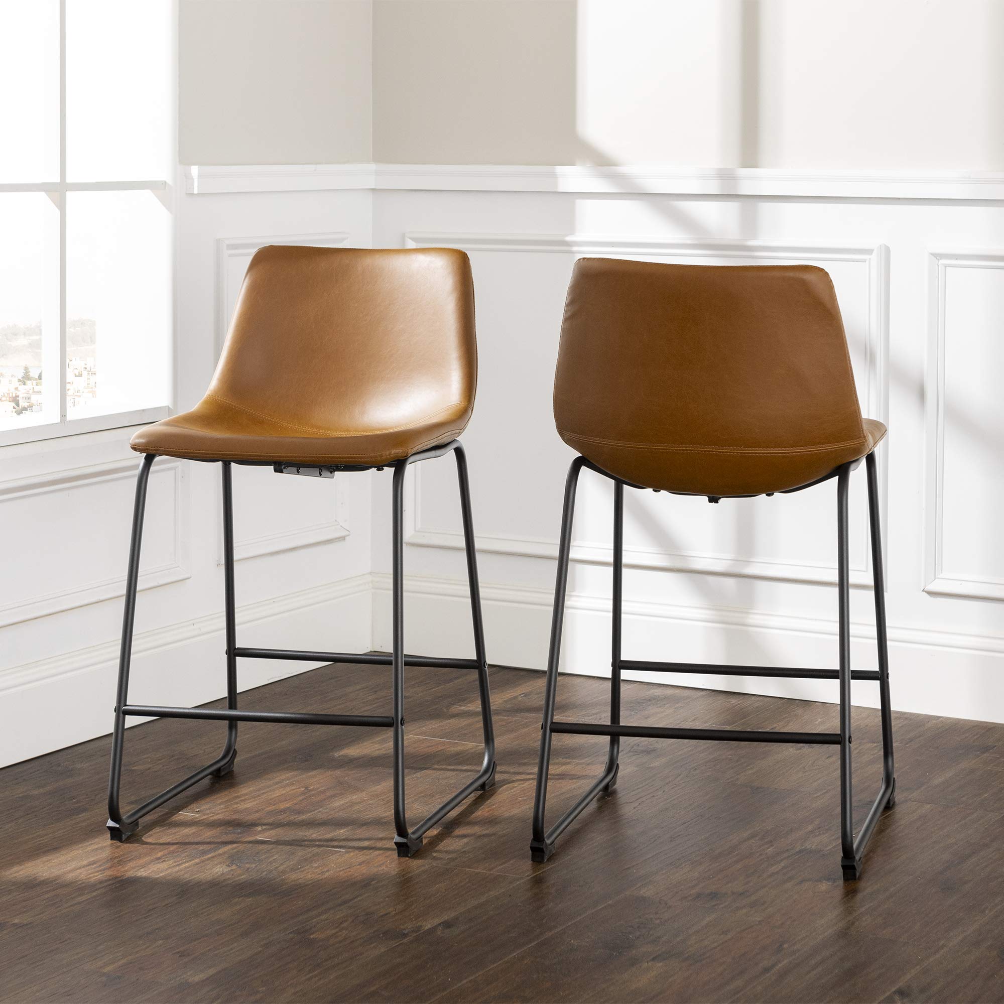 WE Furniture AZHL26WB Counter Stool, 24 3/8", Whiskey Brown