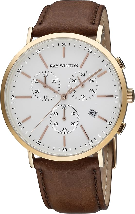 Ray Winton Men's WI0118 Date Chronograph White Dial Brown Genuine