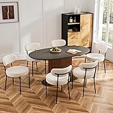 Sweetcrispy Dining Chairs Set of 6, Boucle Upholstered Modern Mid Century Round Kitchen Chairs with Curved Backrest & Metal L