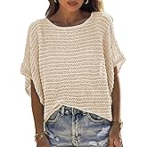UNCLECAT Women's Crochet Tops Short Sleeve Sweater 2026 Fashion Hollow Out Scoop Neck Pullover Knit Tops Beach Coverup