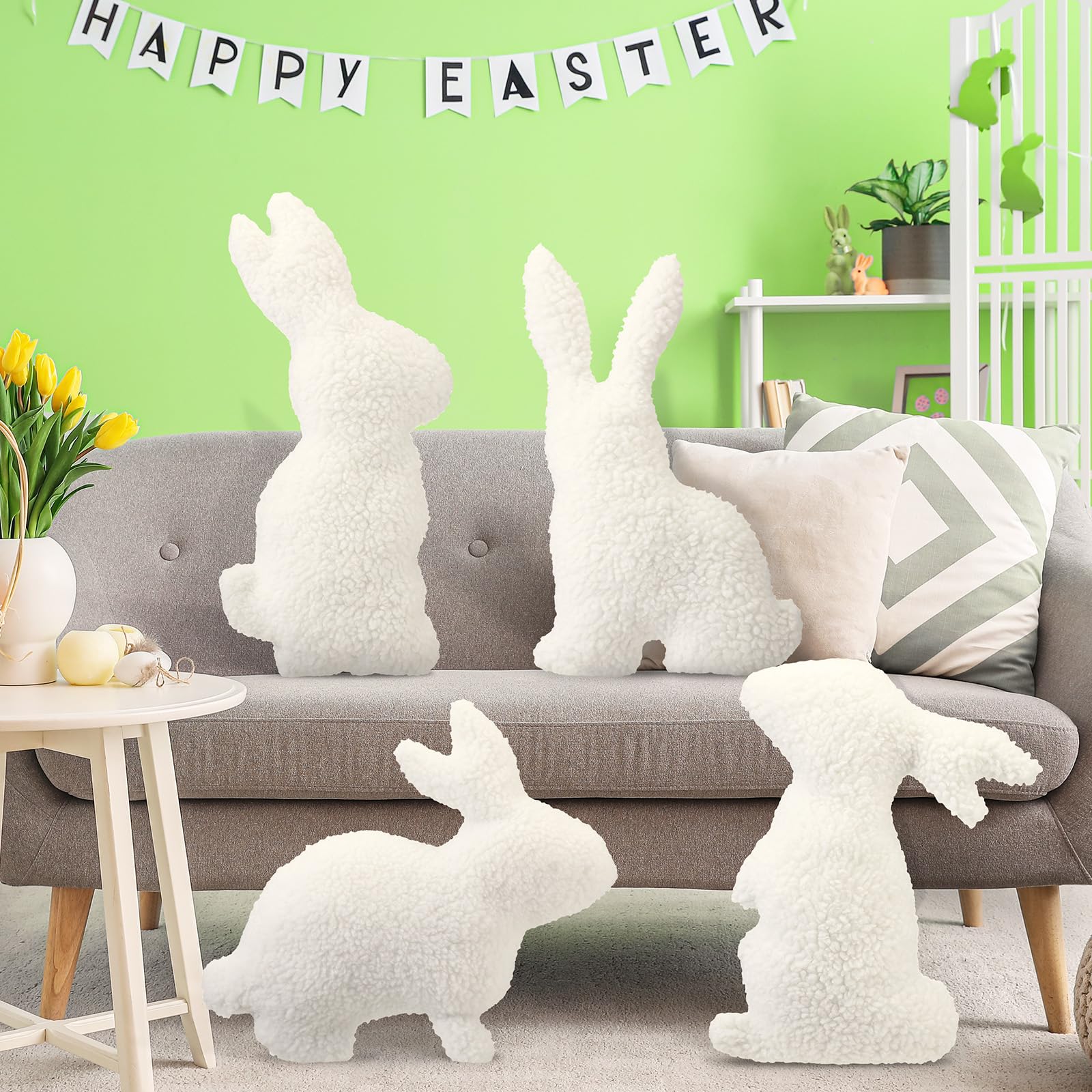 Photo 1 of Huwena 4 Pcs Easter Bunny Pillows Decorative Bunny Shaped Throw Pillow Wool White Soft Rabbit Cute Plush Stuffed Pillow Cushion for Sofa Bed Bedroom Living Room Party Outdoor Home Decoration Couch