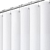 Dynamene Waffle Shower Curtain 256 GSM Heavy Duty Fabric 72"x72" White | Thick Textured Cloth, Weighted Hem, Water Repellent Washable, Hotel Luxury Polyester Shower Curtain Set for Bathroom 12 Hooks