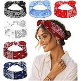 Tobeffect Bandana Headbands for Women Boho Style Paisley Print - Elastic Bow Head Bands for Women’s Hair Non Slip - Wide Headwraps with Bows Vintage, Cute Hairbands Hair Accessories 6 Pack
