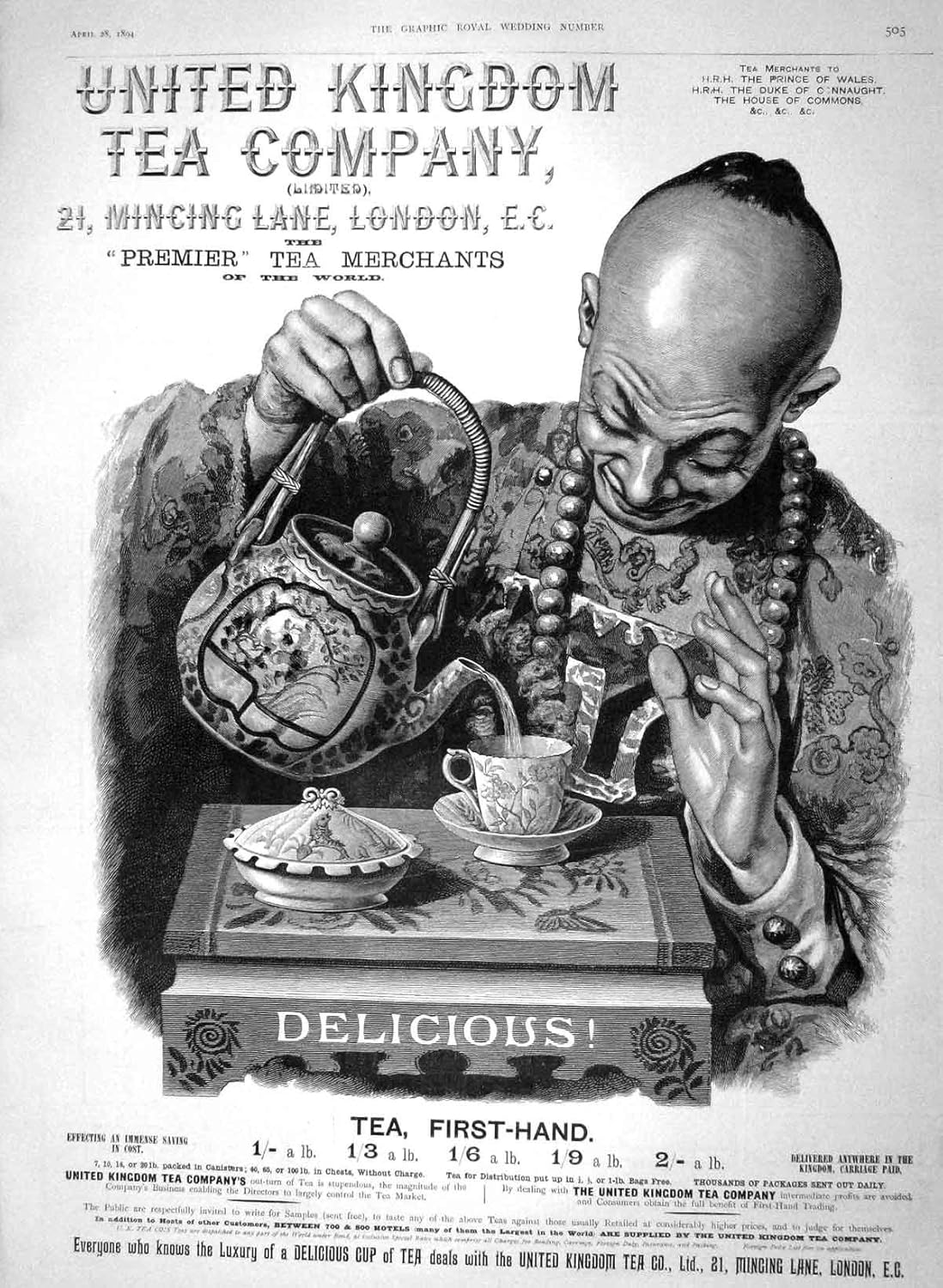 Old Antique Print 1894 Advertisement United Kingdom Tea Company London