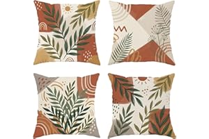 Leaf Throw Pillow Covers Set of 4, Bohemian Modern Sun Geometric Autumn Terracotta with Hidden Zipper Pattern Pillow Covers f
