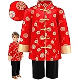 Shinymoon Boy Tang Suit Dragon Long Sleeve Shirt Chinese New Year Outfit Copper Coin Traditional Clothes Trousers for Kids