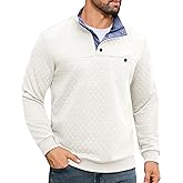 URRU Men's Quilted Sweatshirt Contrast Stand Collar Dressy Casual Long Sleeve Quarter Botton Fall Pullover Sweaters S-2XL