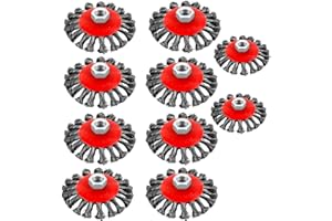INUSBOJIE Wire Cup Brush 4", 10Packs Twisted Knotted Wire Wheel Brush with 5/8-11’’ Threaded Arbor for Angle Grinders and Carbon Steel Wire Brush 0.02’’ for Cleaning Rust,Paint Removal