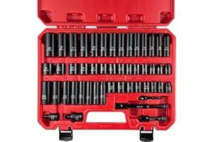 EACELIY 49PCS 3/8” Impact Socket Set,Drive Deep and shallow Impact Socket Set,SAE&Metric(5/16"-3/4",8mm-22mm) with Extension Bars,Universal Joint and Adapter,CR-V Steel,6-Point