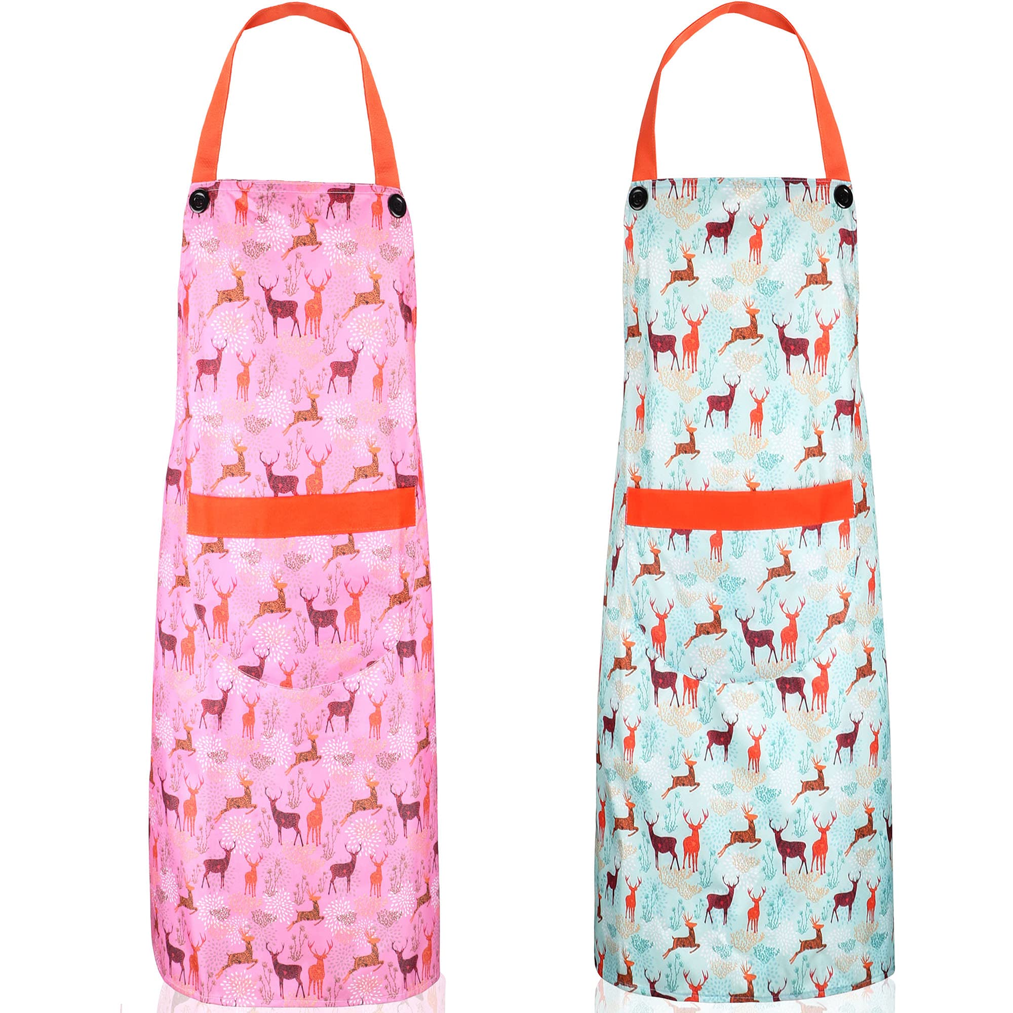 Zihuatailer Waterproof Wipeable PVC Aprons for Women with Pocket, Set of 2