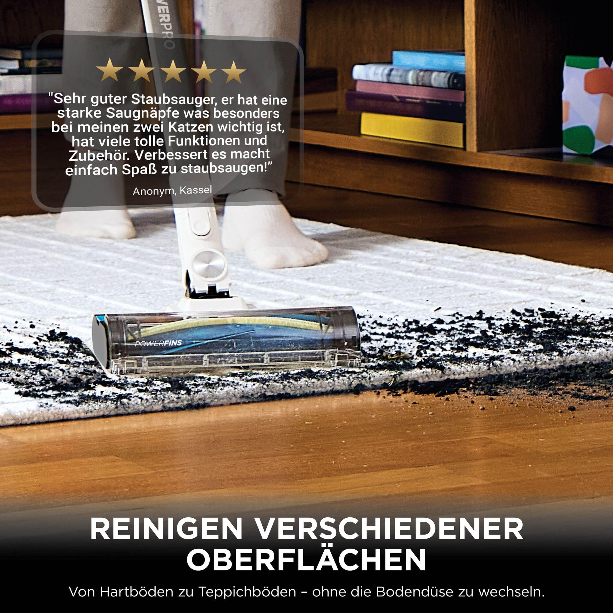 Shark PowerPro Akku-Staubsauger freistehend, bis 50 Min. Laufzeit, kabellos, beutellos, für Tierhaare, Allergiker, Teppich und Hartböden, mit LED-Licht und Knickgelenk-Rohr, grau metallic, IZ380EUT 4