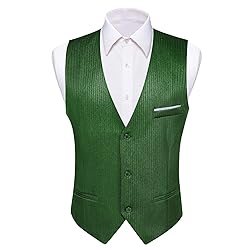 Barry.Wang Mens Green Formal Vest Striped V-neck