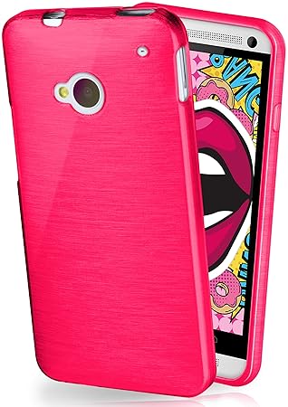 moex HTC One M7 | Hülle Silikon Pink Brushed Back-Cover TPU Schutzhülle Ultra-Slim Handyhülle für HTC One M7 Case Dünn Siliko
