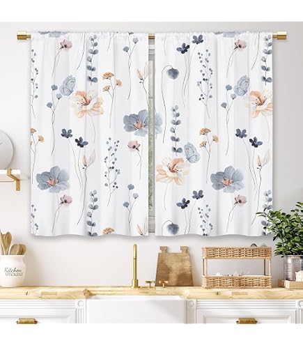 Rideaux Occultants 2 Panneaux 140x99 Cm Chacun - Motif Feuilles Vertes - 100% Polyester, œillets Métalliques - Pour Cuisine, Salon - Lavable Machine