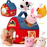 Hahaland Baby Toys 6-12 Months Farm Animals with Barn Rattle Crinkle Mirror view 1