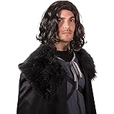 Narwhal Novelties Shoulder Length Black Hair Wig for Men – Medium Length Curly Hair Wig Men for Cosplay, Halloween, Role Play, 70s-80s Themed Parties - Natural Look Synthetic Mens Wigs for Adults