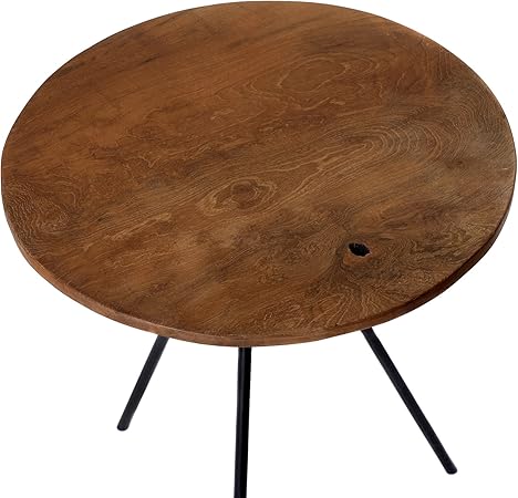 Table D Appoint Design En Bois De Teck Fer Et Teck Ronde Marron En Metal Massif Style Vintage Massif O 50 Cm Mat Rond Rond Amazon Fr Cuisine Maison