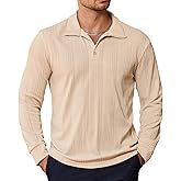 PRIVIMIX Mens Knit Polo Shirts Long Sleeve Fashion Textured Polo Sweater Stretchy Pullover Sweaters for Men Casual Golf Shirt