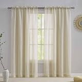 Home Brilliant Linen Net Curtains 54x96 Set of 2 Semi-Sheer Panels