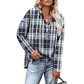 RUMIA Womens Tops V Neck Button Sweatshirt for Women Pullover Long SLeeve Shirts Fall Outfits 2025 Loose Fit S-3XL