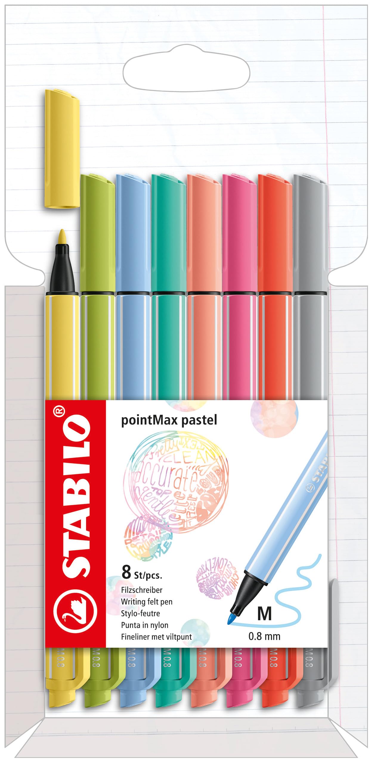 STABILO pointMax - Nylon-Tip Sign Pen - Pack of 8 - Assorted Pastel Colours — image 1