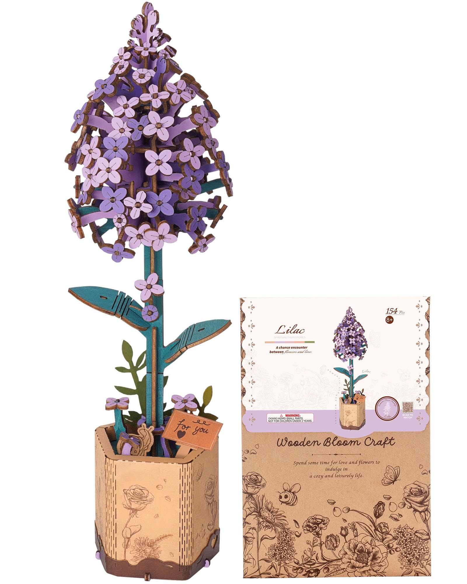 ROBOTIME 3D Puzzle Lilac, Wooden Artificial Flowers Model Kits for Adults to Build, Home Decor Accessories Living Room, Gifts for Women on Valentine's Day