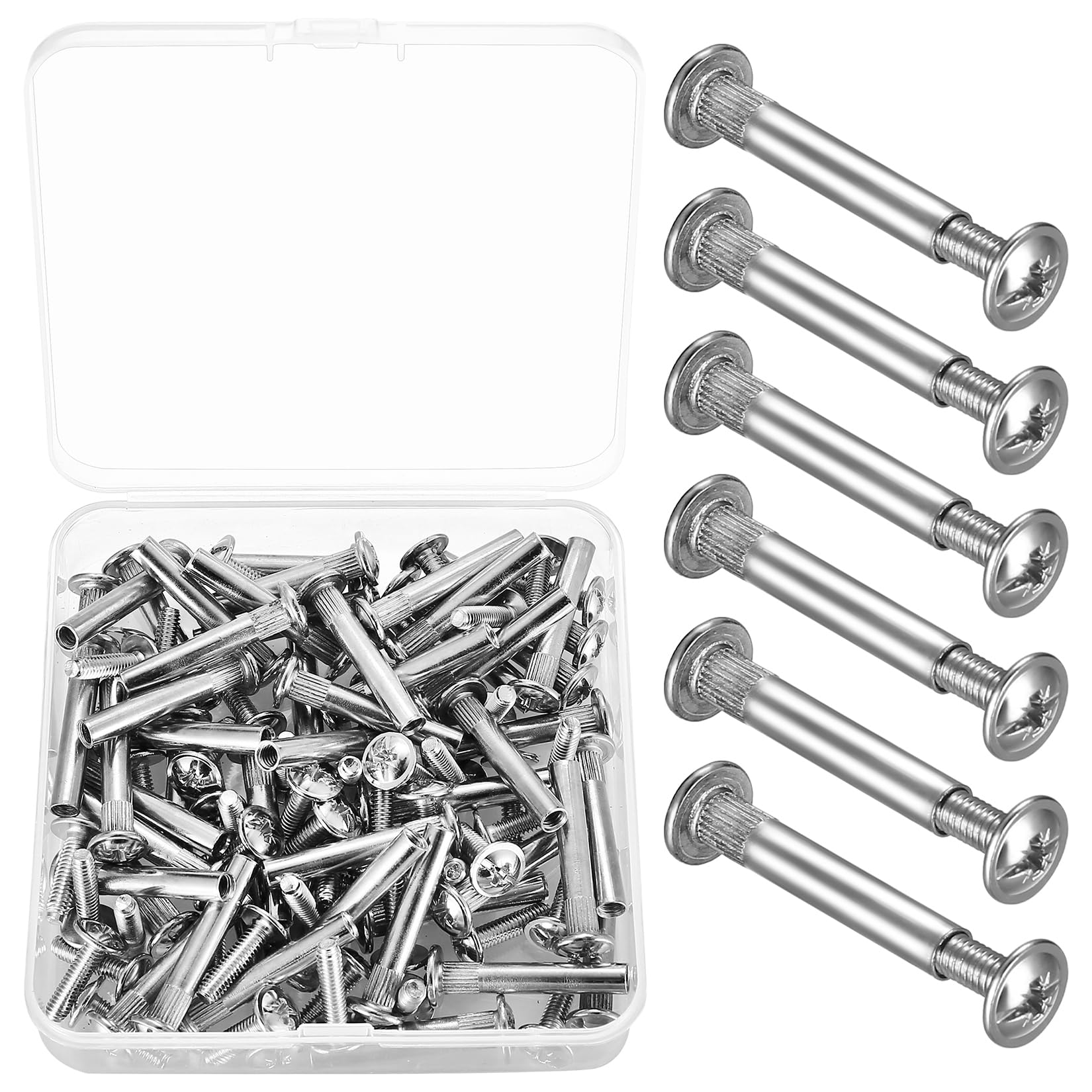 M4 x 31-40 mm Furniture Connecting Screws Bolts and Sleeves, 100 Pcs/50 Set Cabinet Connectors, Cupboard Joining Fixings for Kitchen Cabinet Carcase Boards Connector